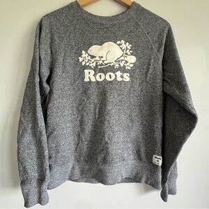 Roots Salt & Pepper Crewneck Sweater with white Beaver Design